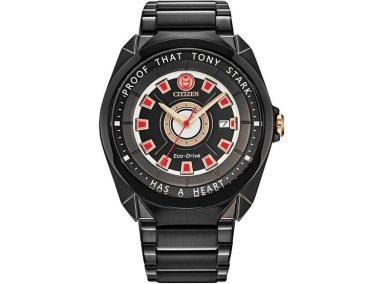 RELOJ CITIZEN ECO-DRIVE TONY STARK I LOVE YOU 3000, NEGRO, GRABADO Y LUMINOSO, MODELO AW1019-52W
