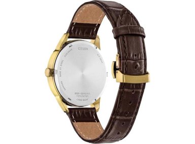 CITIZEN RELOJ ROLAN CLÁSICO ECO-DRIVE PARA HOMBRE CON CORREA DE CUERO MARRÓN, ESFERA NEGRA Y CALENDARIO DÍA-FECHA - 2
