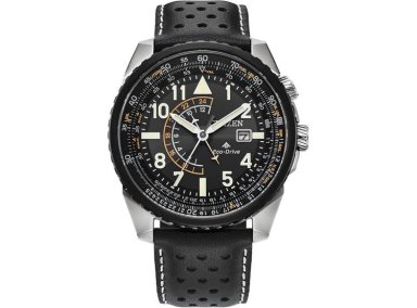 CITIZEN ECO-DRIVE PROMASTER AIR NIGHTHAWK, RELOJ PARA HOMBRE CON CORREA DE PIEL NEGRA, DOBLE HORA