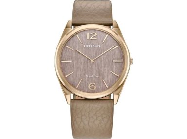 CITIZEN RELOJ UNISEX ECO-DRIVE CLASSIC, CORREA DE CUERO BEIGE, ESFERA ROSA, RESISTENTE AL AGUA