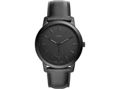 RELOJ DE CUARZO FOSSIL MINIMALISTA PARA HOMBRE, CUERO NEGRO, CAJA ACERO INOXIDABLE, ESFERA NEGRA, RESISTENTE AL AGUA