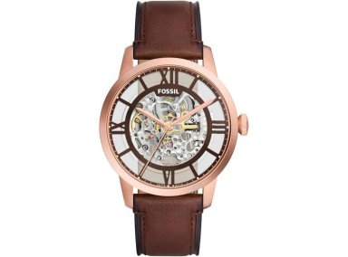 RELOJ AUTOMÁTICO FOSSIL TOWNSMAN, ACERO INOXIDABLE Y CUERO, RESISTENTE AL AGUA, DISEÑO ESQUELETO