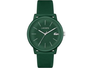 RELOJ LACOSTE 12.12 HOMBRE, CAJA ALUMINIO VERDE, CORREA SILICONA, DISEÑO MONOCROMÁTICO, MOVIMIENTO CUARZO