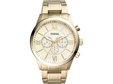 FOSSIL FLYNN RELOJ CRONÓGRAFO DE ACERO INOXIDABLE DORADO CON CIERRE PLEGABLE Y RESISTENCIA AL AGUA