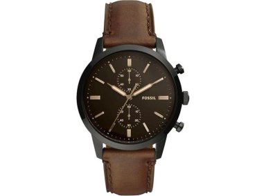 RELOJ CRONÓGRAFO DE ACERO INOXIDABLE Y CUERO FOSSIL TOWNSMAN, ESTILO CLÁSICO, FUNCIONALIDAD MODERNA