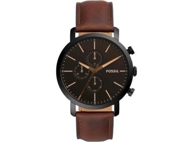 RELOJ CRONÓGRAFO LUTHER DE FOSSIL, CUERO MARRÓN, RESISTENTE AL AGUA, CIERRE HEBILLA, MODELO BQ2461