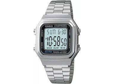 RELOJ CASIO A178W-1A PLATEADO PARA HOMBRE, DIGITAL CON ALARMA, CRONÓGRAFO, LUZ LED, RESISTENTE AL AGUA Y BATERÍA 10 AÑOS