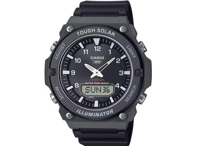 CASIO AQ-S820W, RELOJ SOLAR PARA HOMBRE, RESISTENTE AL AGUA Y CRONÓGRAFO, FUNCIÓN ANALÓGICO-DIGITAL, NEGRO