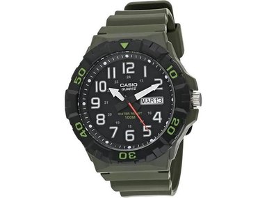 RELOJ DEPORTIVO ANALÓGICO CASIO HOMBRE, RESISTENTE AL AGUA, FECHA, BISEL GIRATORIO, BATERÍA 3 AÑOS, BANDA VERDE