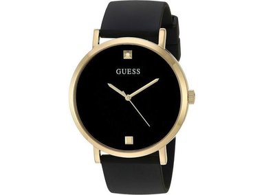 RELOJ GUESS CON ESFERA DE DIAMANTE GENUINO, CAJA DE ACERO INOXIDABLE Y CORREA DE SILICONA NEGRA RESISTENTE - 1
