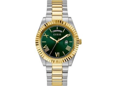 GUESS RELOJ DE PULSERA PARA HOMBRE CON CORREA DE DOS TONOS, ESFERA VERDE Y CAJA DE ACERO INOXIDABLE RESISTENTE AL AGUA