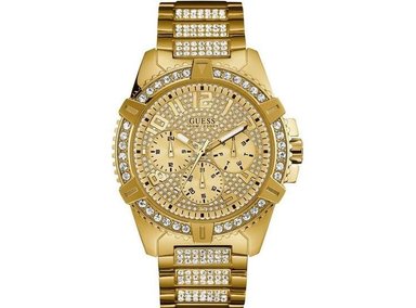 GUESS RELOJ DORADO, ACERO INOXIDABLE CON CRISTALES, MULTIFUNCIONAL Y RESISTENTE A ARAÑAZOS, LUJO Y RESISTENCIA