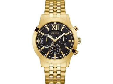 ELEGANTE RELOJ DE PULSERA GUESS MULTIFUNCIÓN PARA HOMBRE EN DORADO Y NEGRO, PANTALLA ANALÓGICA Y RESISTENCIA AL AGUA