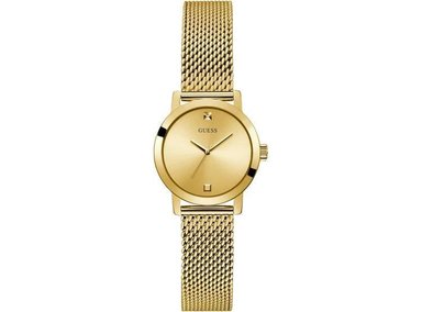 GUESS RELOJ MUJER - PULSERA DORADA AUTOAJUSTABLE, CAJA DORADA, ESFERA CHAMPÁN CON DIAMANTE