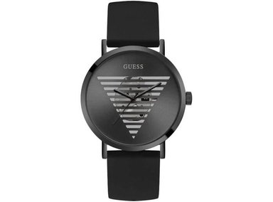 RELOJ GUESS PARA HOMBRE CON CORREA DE SILICONA, ESFERA NEGRA, MOVIMIENTO DE CUARZO, RESISTENTE AL AGUA Y A GOLPES