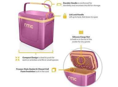 RTIC HIELERA DE VIAJE PERSONAL, COMPACTA, PORTÁTIL PARA ALIMENTOS Y BEBIDAS, CAPACIDAD 12 LATAS - 2