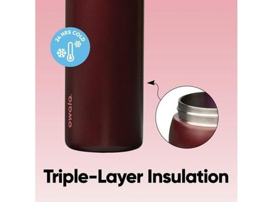 BOTELLA DE AGUA OWALA FREESIP DE ACERO INOXIDABLE GUINDA, IDEAL PARA VIAJES Y DEPORTES - 3