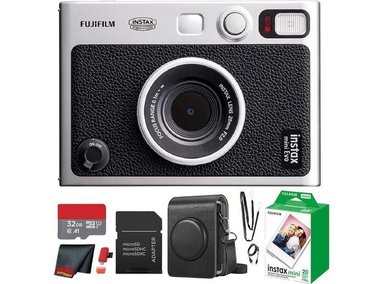 FUJIFILM INSTAX MINI EVO HÍBRIDA PAQUETE CON PELÍCULA INSTANTÁNEA, MEMORIA Y ESTUCHE DE CÁMARA NEGRO - 1