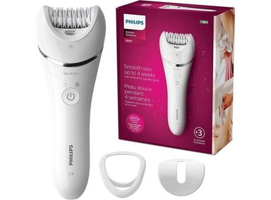 PHILIPS DEPILADORA SERIE 8000 PARA MUJER CON DISCOS CERÁMICOS, ACCESORIOS Y USO EN HÚMEDO O SECO