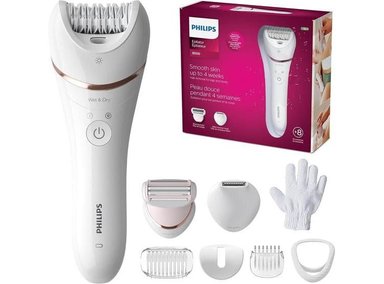 PHILIPS DEPILADORA 8000, HÚMEDO Y SECO CON ACCESORIOS, INCLUYE AFEITADORA Y RECORTADORA, 8 ACCESORIOS