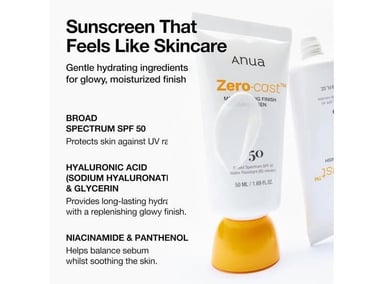 ANUA PROTECTOR SOLAR HIDRATANTE SPF 50 SIN YESO, BRILLANTE, CON ÁCIDO HIALURÓNICO, NIACINAMIDA, PARA TODO TIPO DE PIEL - 2