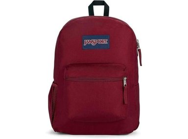 MOCHILA JANSPORT CROSS TOWN, DISEÑO SIMPLE Y DURADERO, BOLSILLO FRONTAL Y LATERAL, COLOR ROJO HERRUMBRE