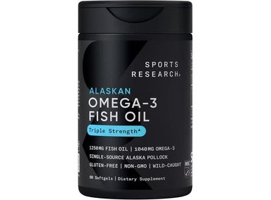 OMEGA-3 ALTA POTENCIA SPORTS RESEARCH, ACEITE DE ALASKA. CERTIFICACIÓN SOSTENIBLE, SIN GMO NI SOJA, 90 CÁPSULAS