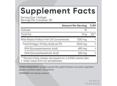 OMEGA-3 ALTA POTENCIA SPORTS RESEARCH, ACEITE DE ALASKA. CERTIFICACIÓN SOSTENIBLE, SIN GMO NI SOJA, 90 CÁPSULAS - 4