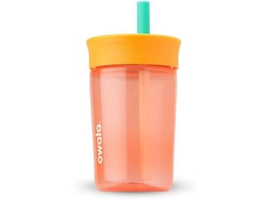 VASO DE PLÁSTICO OWALA CON AISLAMIENTO, POPOTE FLEXIBLE ANTIBERRAMES Y FÁCIL LIMPIEZA PARA NIÑOS, IDEAL PARA VIAJES Y HOGAR