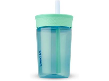 OWALA VASO DE PLÁSTICO CON AISLAMIENTO, RESISTENTE A DERRAMES, CON POPOTE FLEXIBLE, PERFECTO PARA NIÑOS Y VIAJES