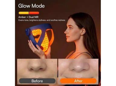 MÁSCARA DE TERAPIA DE LUZ LED INALÁMBRICA DE INIA, TECNOLOGÍA NIR DUAL CON 320 LED, 4 MODOS Y ALMOHADILLA PARA ENFRIAMIENTO - 5