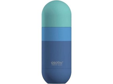 ASOBU ORB - BOTELLA DE AGUA DE VIAJE AISLADA DE ACERO INOXIDABLE, TAPA MULTIFUNCIONAL COMO TAZA, COLOR AZUL PASTEL