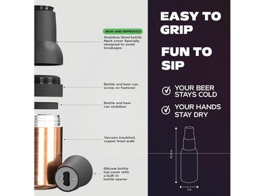 ENFRIADOR DE CERVEZA ASOBU DE ACERO INOXIDABLE CON AISLAMIENTO AL VACÍO, MANTIENE TUS BEBIDAS FRÍAS, INCLUYE DESTAPADOR Y ES LIBR - 7