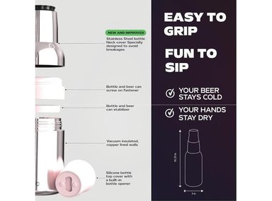 ASOBU FROSTY: ENFRIADOR DE BOTELLAS Y LATAS DE ACERO INOXIDABLE CON AISLAMIENTO Y ABREBOTELLAS INTEGRADO, LIBRE DE BPA - 5