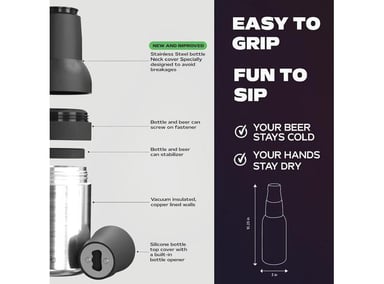 ASOBU FROSTY BEER HOLDER: ENFRIADOR DE ACERO INOXIDABLE CON AISLAMIENTO; INCLUYE ABREBOTELLAS; MANTIENE FRÍO POR 12 HORAS - 4