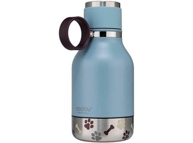 BOTELLA AISLADA ASOBU BUDDY CON CUENCO REMOVIBLE PARA PERROS Y ALMACENAMIENTO DE COMIDA, AZUL