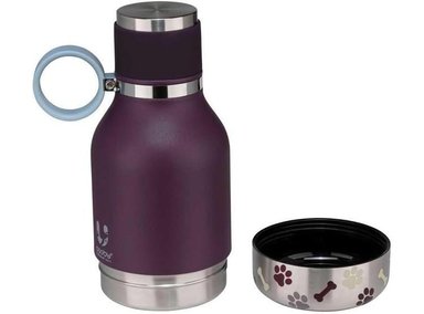 BOTELLA DE AGUA AISLADA DE ACERO INOXIDABLE ASOBU CON CUENCO Y ALMACENAMIENTO PARA PERROS, COLOR BORGOÑA