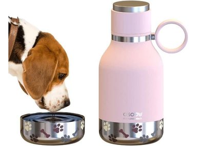 BOTELLA BUDDY ASOBU, AGUA AISLADA CON CUENCO REM. IDEAL PARA COMIDA Y PREMIOS DE PERROS, COLOR ROSADO