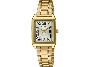 CASIO LTP-V007G-9B RELOJ PARA MUJER DE ACERO DORADO, ESFERA DORADA CON NÚMEROS ROMANOS, DISEÑO ELEGANTE