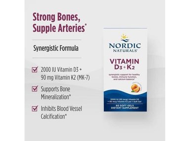 VITAMINAS D3 + K2 NORDIC NATURALS CON SABOR A NARANJA, PARA SOPORTE ÓSEO, INMUNE Y EQUILIBRIO DE CALCIO, 60 CÁPSULAS - 6