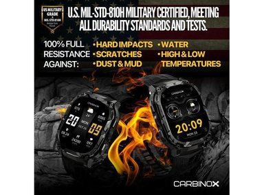 CARBINOX VORTEX SMARTWATCH CON LLAMADAS, RASTREADOR FITNESS MILITAR Y DISEÑO DEPORTIVO RESISTENTE AL AGUA - 2
