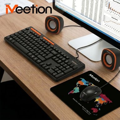 KIT TECLADO MULTIMEDIA EN ESPAÑOL + MOUSE + SPEAKERS + PAD MEETION C105 COMBO PARA PRODUCTIVIDAD ESTUDIO & TRABAJO - 1