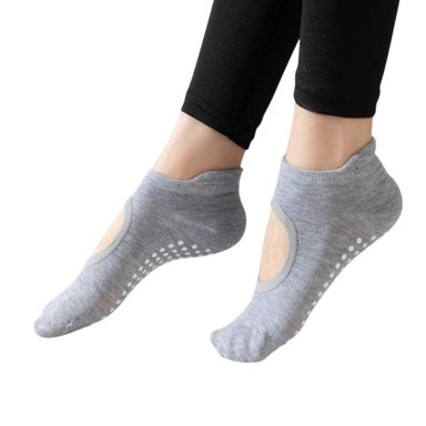MEDIAS ANTIDESLIZANTES MARINERA YOGA GRIS DEPORTIVAS OPEN TOP DANZA PILATES