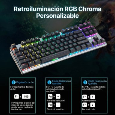 TECLADO GAMER MECÁNICO 88-SWITCH TKL RGB MEETION MK04 EN ESPAÑOL CUSTOMIZABLE OUTEMU BLUE ANTI-GHOSTING - 9