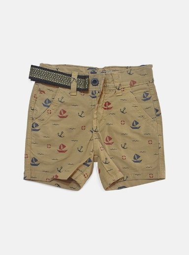 SHORT NIÑO YONISTERS BEIGE ANCLA BARCO TAFETA ESTAMPADO SEMIPITILLO STRETCH KIDS