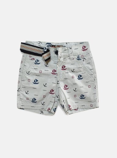 SHORT NIÑO YONISTERS BLANCO ANCLA BARCO TAFETA ESTAMPADO SEMIPITILLO STRETCH KIDS