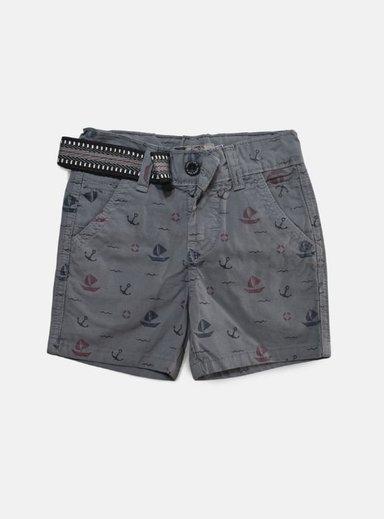 SHORT NIÑO YONISTERS GRIS ANCLA BARCO TAFETA ESTAMPADO SEMIPITILLO STRETCH KIDS