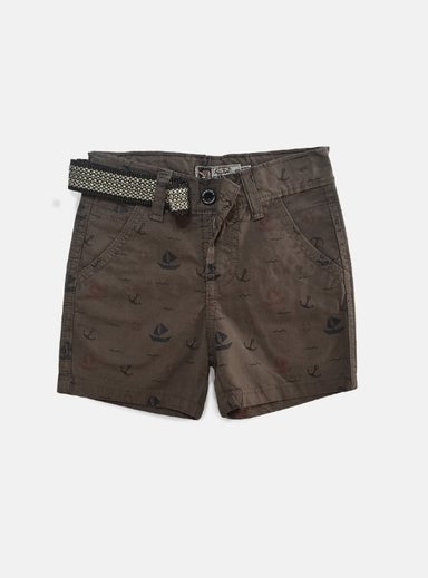 SHORT NIÑO YONISTERS MARRÓN ANCLA BARCO TAFETA ESTAMPADO SEMIPITILLO STRETCH KIDS