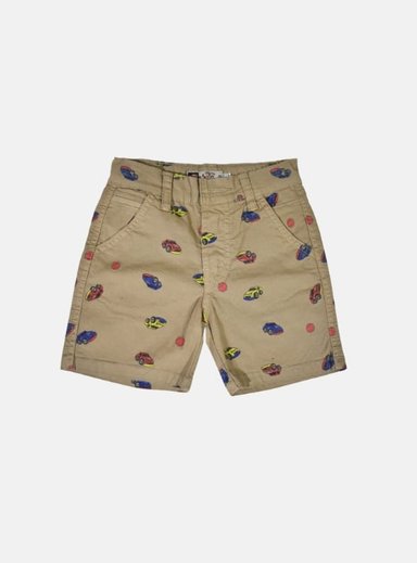 SHORT NIÑO YONISTERS BEIGE CAR TAFETA ESTAMPADO SEMIPITILLO STRETCH KIDS