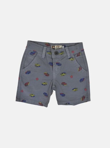 SHORT NIÑO YONISTERS GRIS CAR TAFETA ESTAMPADO SEMIPITILLO STRETCH KIDS